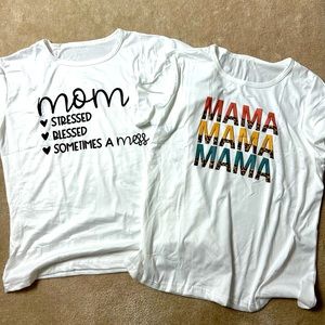 NWOT white graphic t-shirt “Mom/Mama”, bundle of 2